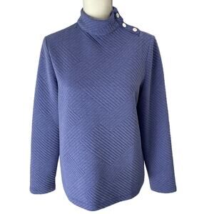 CHICO'S Weekends Sweater Womens Chico 0 or Small Blue Snap-Detail Mock-Neck Top